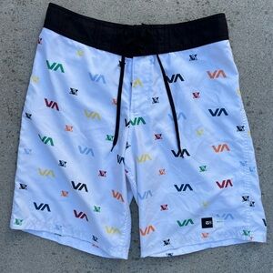 Men's RVCA Board Shorts Multicolor Logo Graphic 33 Beach Summer Surf TIKI Swim